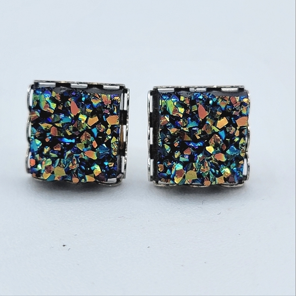 Square Druzy Stud Earrings #2422